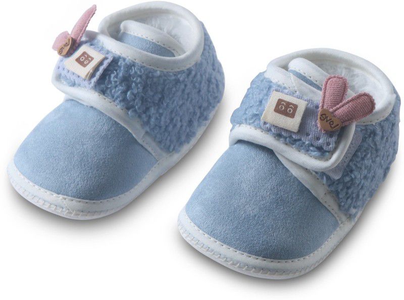 Baby Moo Anti Skid Soft Booties Furry Love - Blue Booties  (Toe to Heel Length - 11 cm, Blue)
