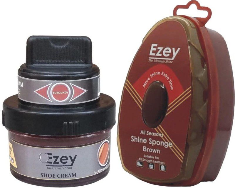Ezey Shoe Cream (Burgundy)+Shine Sponge (Brown) Patent Leather, Leather, Synthetic Leather Shoe Cream  (Multicolor, Brown)
