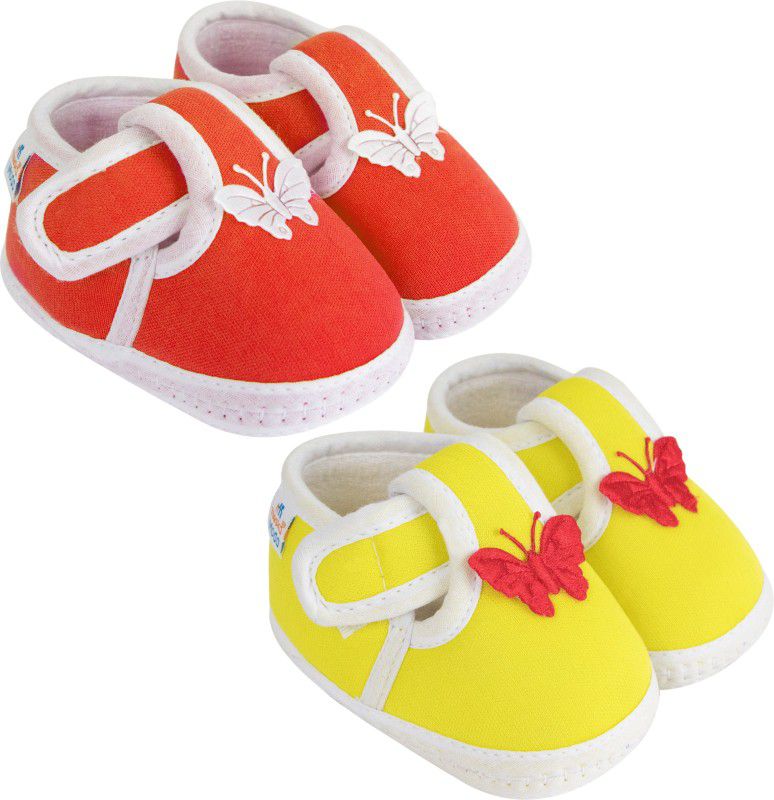 Neska Moda 12 To 18 Months Set of 2 Pair Cotton Velcro Baby Booties  (Toe to Heel Length - 14 cm, Red, Yellow)