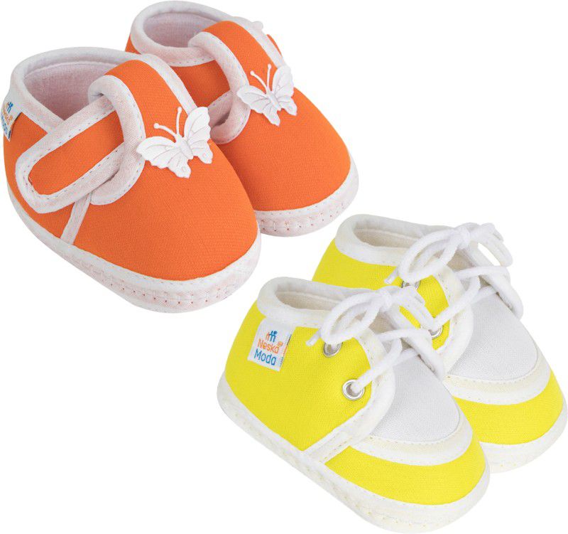 12 To 18 Months Baby Boys & Baby Girls Pack Of 2 Pair Cotton Butterfly Frill Booties  (Toe to Heel Length - 13 cm, Orange, Yellow)