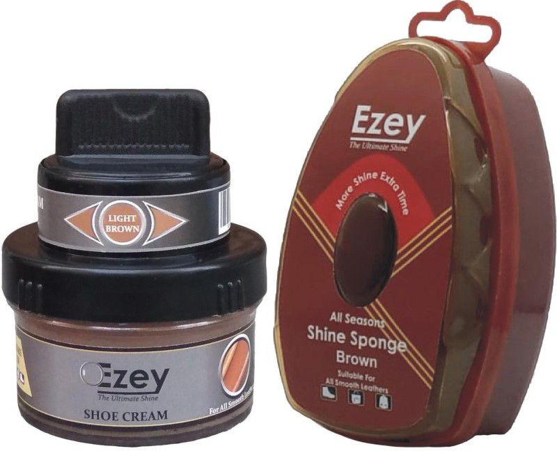 Ezey Shoe Cream (Light Brown)+Shine Sponge (Brown) Patent Leather, Leather, Synthetic Leather Shoe Cream  (Multicolor, Brown)