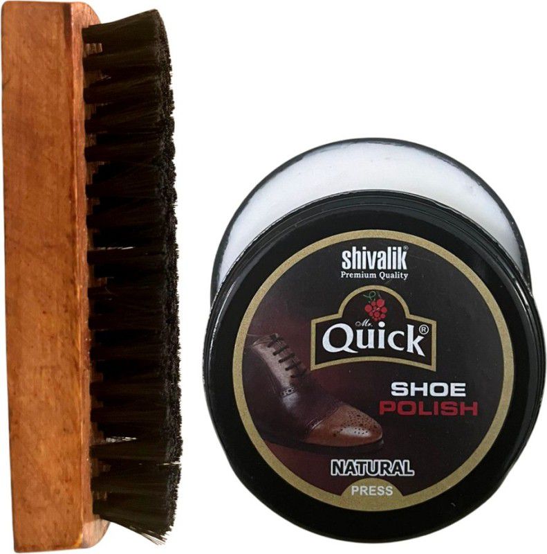 Quick Leather Shoe Wax Polish - Color NATURAL - (Pack 40 Grams) and Shoe Brush Leather Shoe Wax Polish  (Natural)