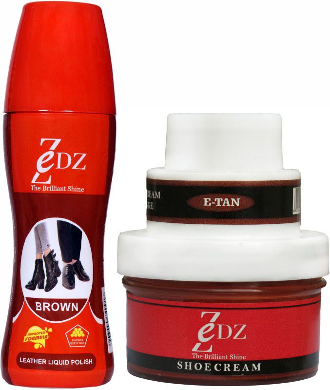 Zedz Combo of Leather Liquid Polish (Brown) and Shoe Cream 60gms (E-Tan) Leather, Synthetic Leather, Patent Leather Shoe Cream  (Tan, Brown)