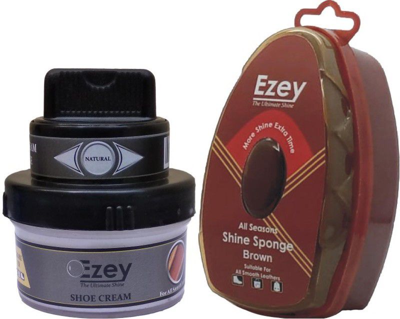 Ezey Shoe Cream (Natural)+Shine Sponge (Brown) Patent Leather, Leather, Synthetic Leather Shoe Cream  (Natural, Brown)