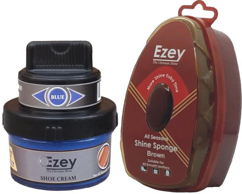 Ezey Shoe Cream (Blue)+Shine Sponge (Brown) Patent Leather, Leather, Synthetic Leather Shoe Cream  (Blue, Brown)