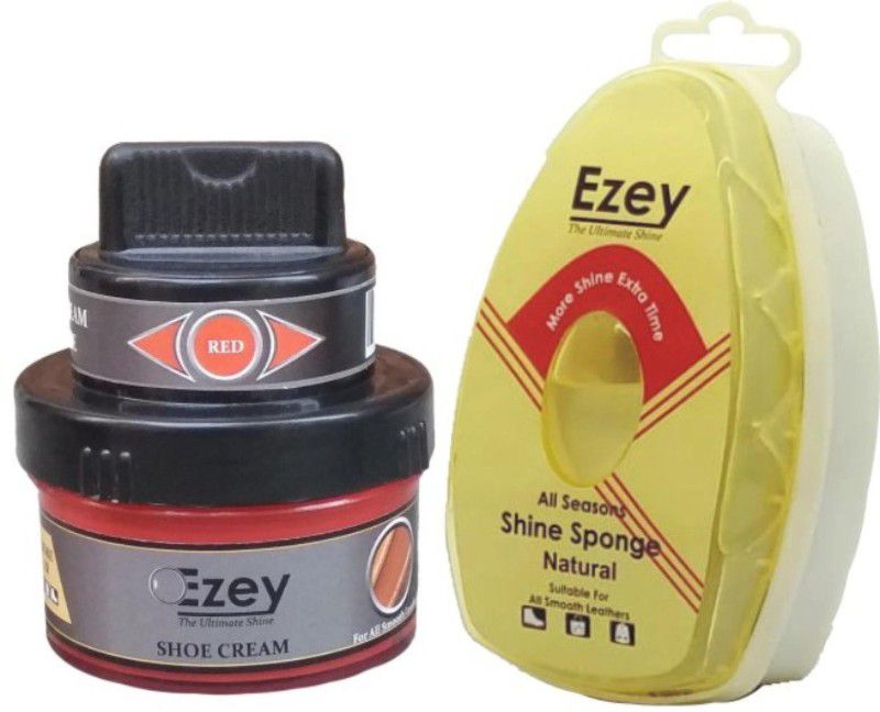 Ezey Shoe Cream (Red)+Shine Sponge (Natural) Patent Leather, Leather, Synthetic Leather Shoe Cream  (Red, Natural)