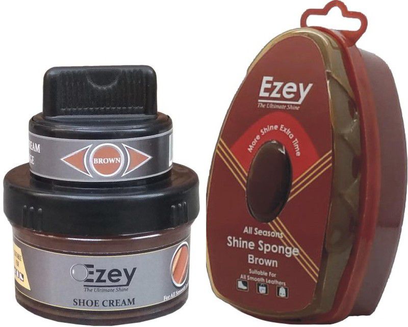 Ezey Shoe Cream (Brown)+Shine Sponge (Brown) Patent Leather, Leather, Synthetic Leather Shoe Cream  (Brown, Brown)