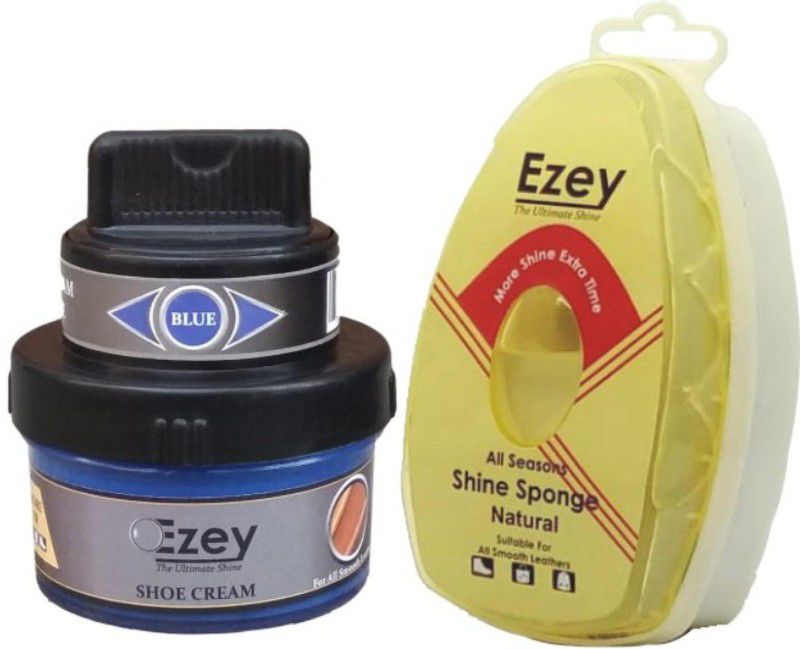 Ezey Shoe Cream (Blue)+Shine Sponge (Natural) Patent Leather, Leather, Synthetic Leather Shoe Cream  (Blue, Natural)