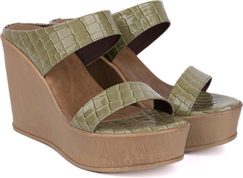 Women Select Women Slip-on Casual/Party/Evening/Ethnic Wedge Heel Sandals (Heel -3 IN) Green Wedges Sandal