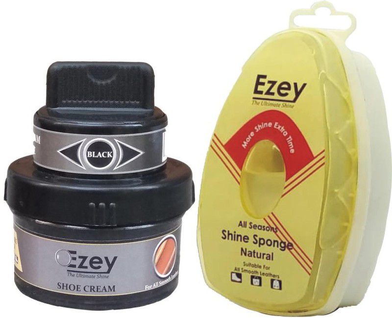 Ezey Shoe Cream (Black)+Shine Sponge (Natural) Patent Leather, Leather, Synthetic Leather Shoe Cream  (Black, Natural)