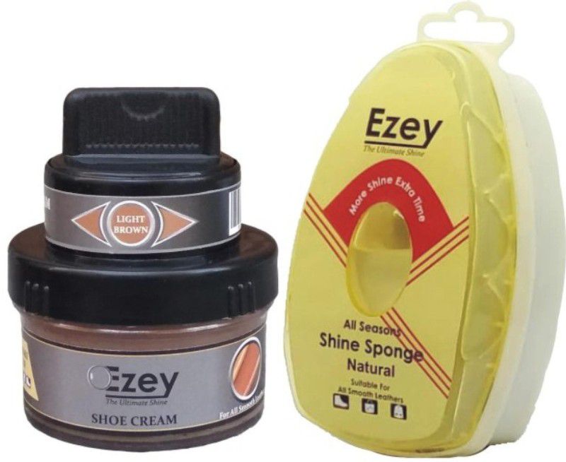 Ezey Shoe Cream (Light Brown)+Shine Sponge (Natural) Patent Leather, Leather, Synthetic Leather Shoe Cream  (Multicolor, Natural)