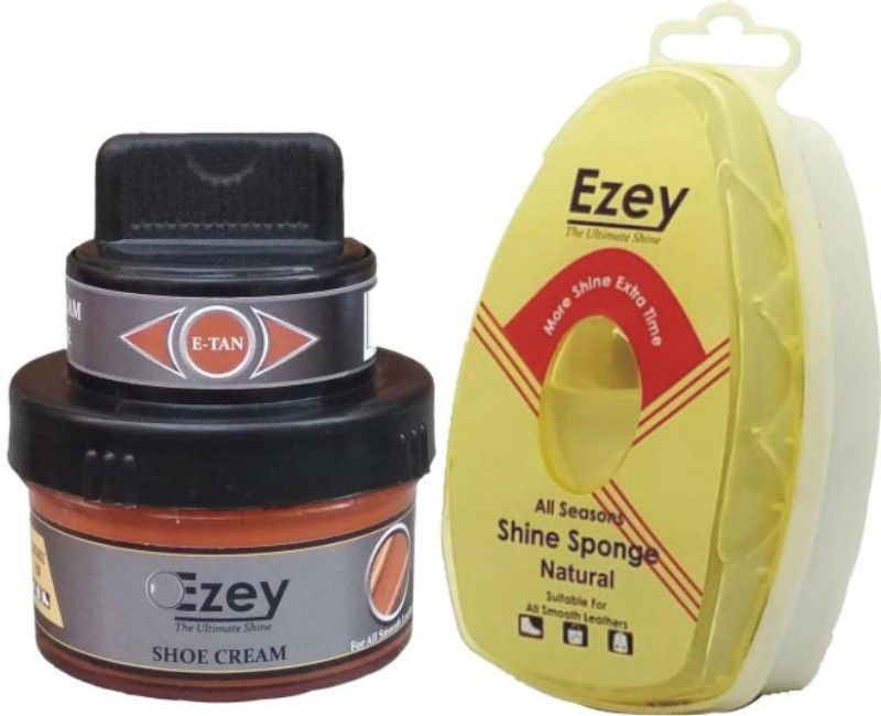 Ezey Shoe Cream (E-tan)+Shine Sponge (Natural) Patent Leather, Leather, Synthetic Leather Shoe Cream  (Multicolor, Natural)