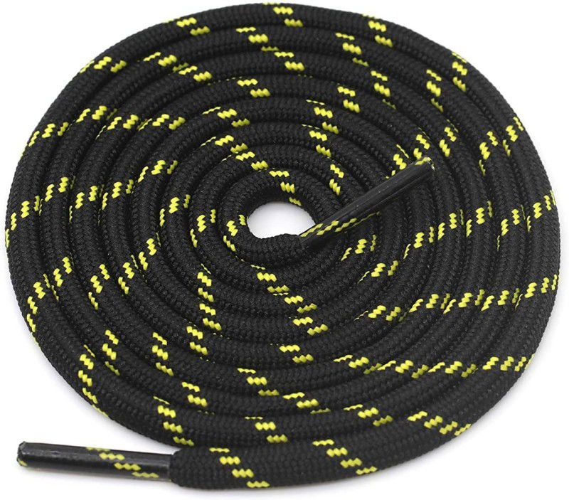 GRAH SANGRAH Round Hiking Shoelaces for Running, Sport, Casual Shoes (Black Yellow) 120 Cm Shoe Lace  (Black Set of 2)