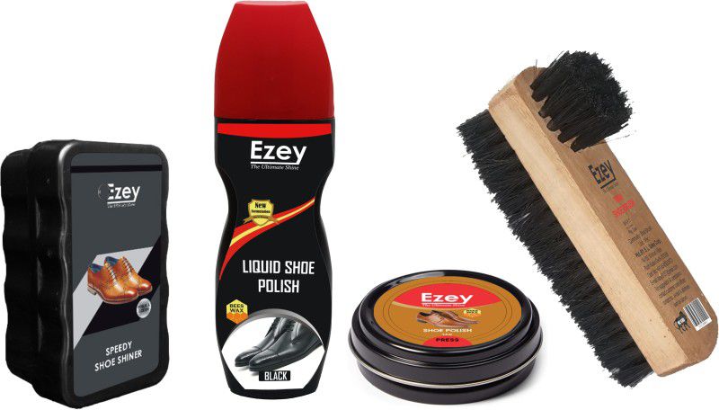 Ezey Wax Shoe Polish (Tan)+Liquid Shoe Polish (Black)+ Shoe Shiner +Twin Shoe Brush Shoe Care Kit  (120 ml, Black, Natural, Tan)