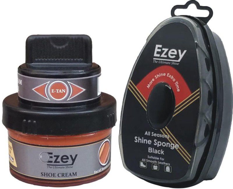 Ezey Shoe Cream (E-Tan)+Shine Sponge (Black) Shoe Care Kit  (6 ml, Burgundy)
