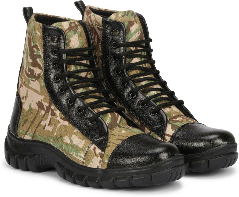 Long Army Camouflage Cool Look Boots For Men  (Multicolor)