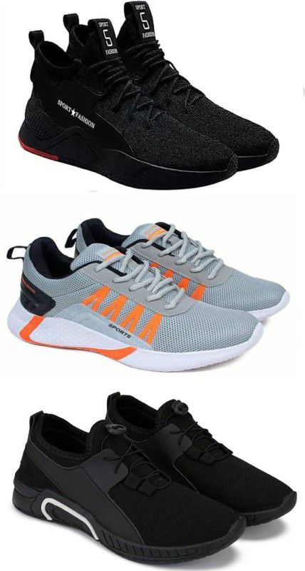 Running Shoes For Men  (Black, Off White)