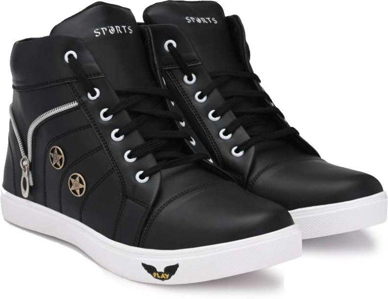 Casual Sneakers Hightop Shoes For Men  (Black)
