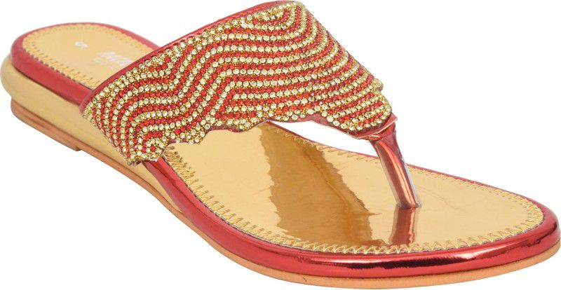 Women Red, Gold Casual Sandal