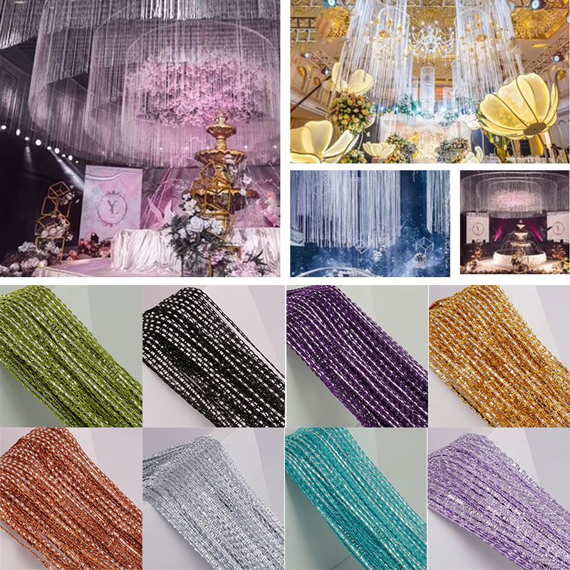 1*2m Home Decoration Door Curtain Partition Kitchen Hanging Silver Thread Curtain Room Window Screen Tassel Beaded Line Curtains