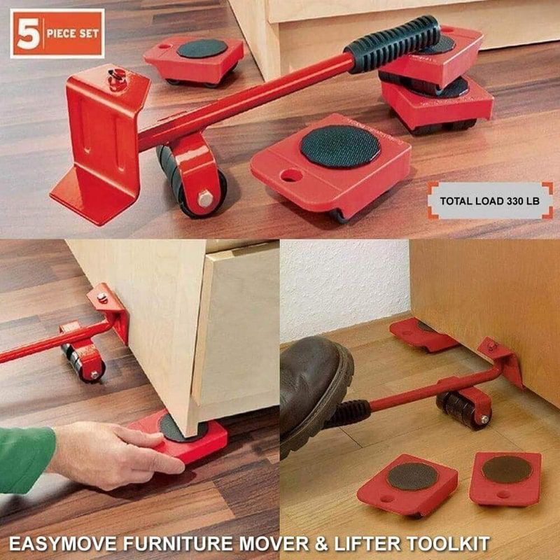 5Pcs Furniture Moving Heavy Hand Tool set Furniture Lifter Mover for Sofa Bed Cabinet Wheel Bar + Mover Roller Transport