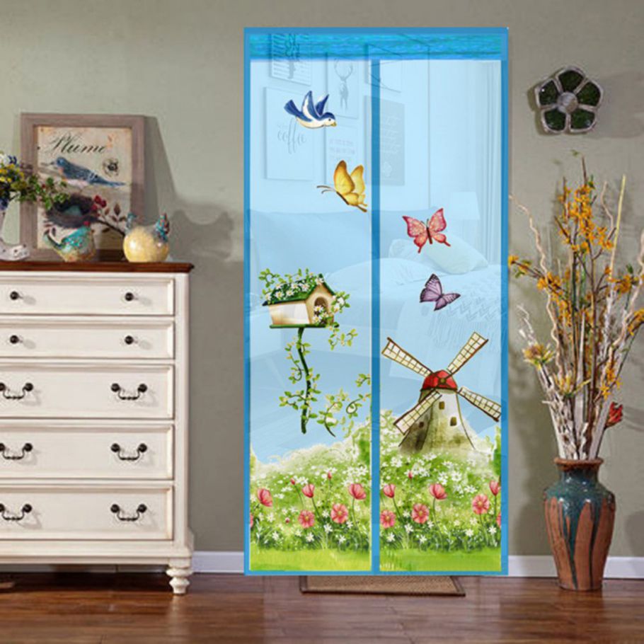 Windmill Butterfly Anti Mosquito Magnetic Door Screen Curtain Summer Mesh Net