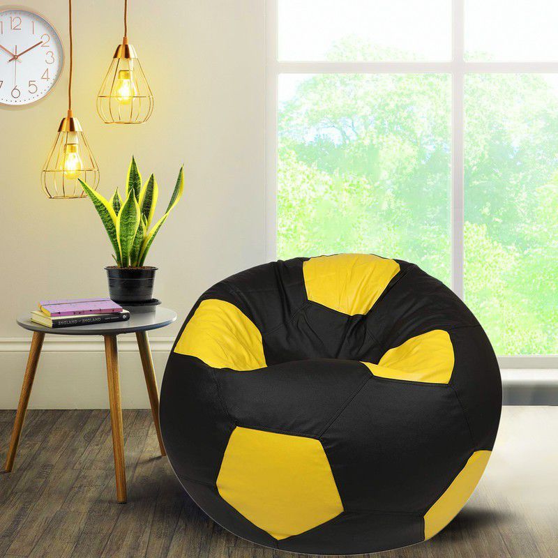 Devogue XXL Chair Bean Bag Cover (Without Beans)  (Black, Yellow)