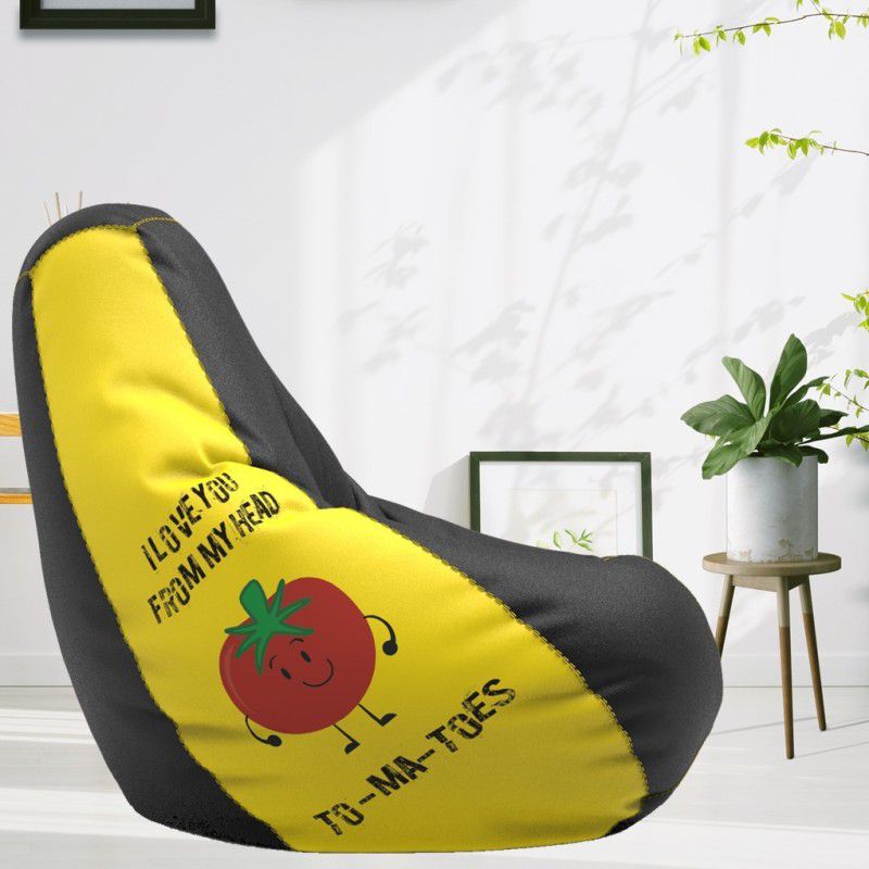 Lazzy XL Teardrop Bean Bag With Bean Filling  (Black, Yellow)