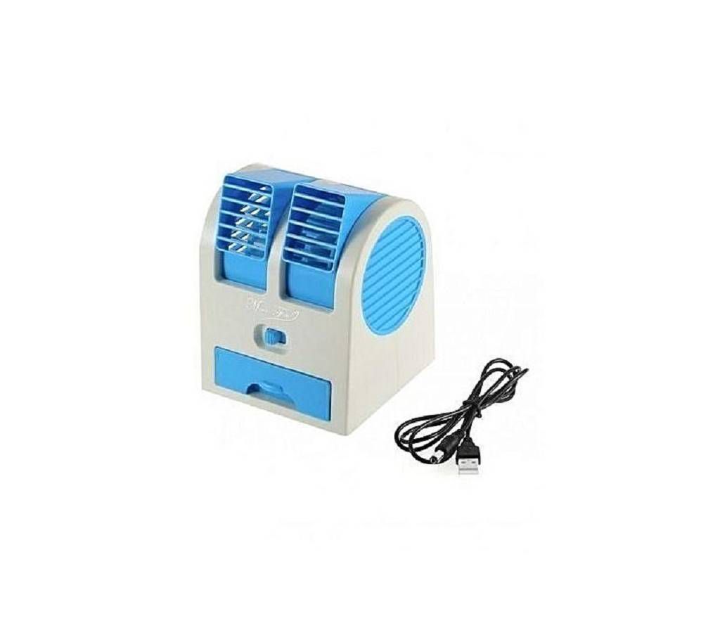 Mini USB Double Fan Air Cooler - Sky Blue and White