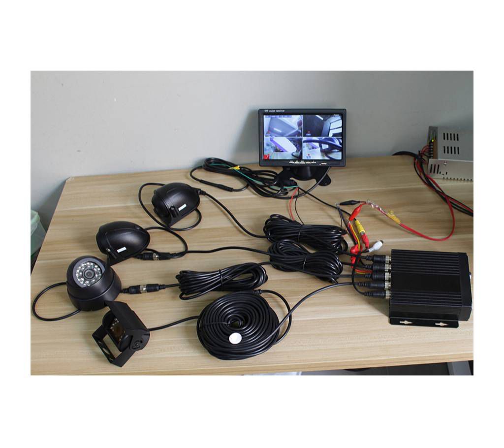 4CH Car DVR Video Recorder Box +7" Car Monitor W/CCD 4X Camera For Truck Van Bus