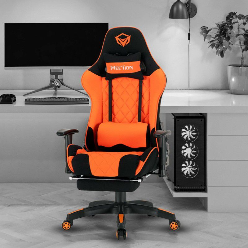 Meetion MT-CHR25 180° Reclining Back with Massage Pillow & Comfortable Footrest Gaming Chair  (Orange)