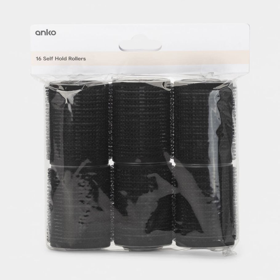 16 Pack Self Hold Rollers - Black