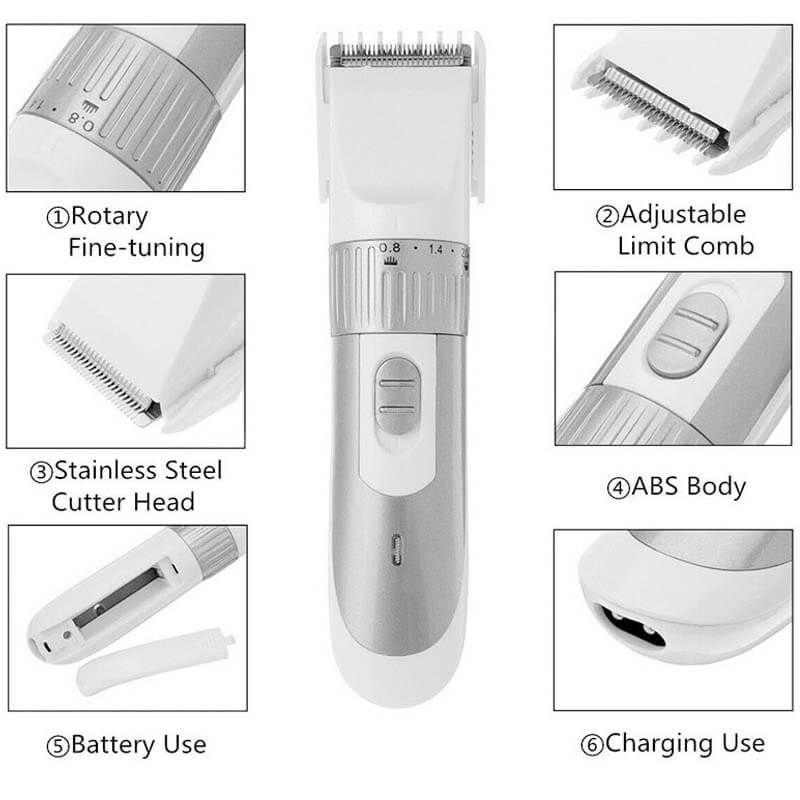KM-9020 Exclusive Rechargeable Hair Clipper & Trimmer - White & Silver - Trimmer