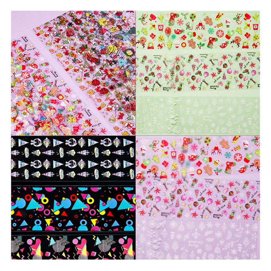 10Pcs/Pack Manicure Decal Easy to Apply Lightweight Paper Painted Nail Transfer Sticker for Christmas