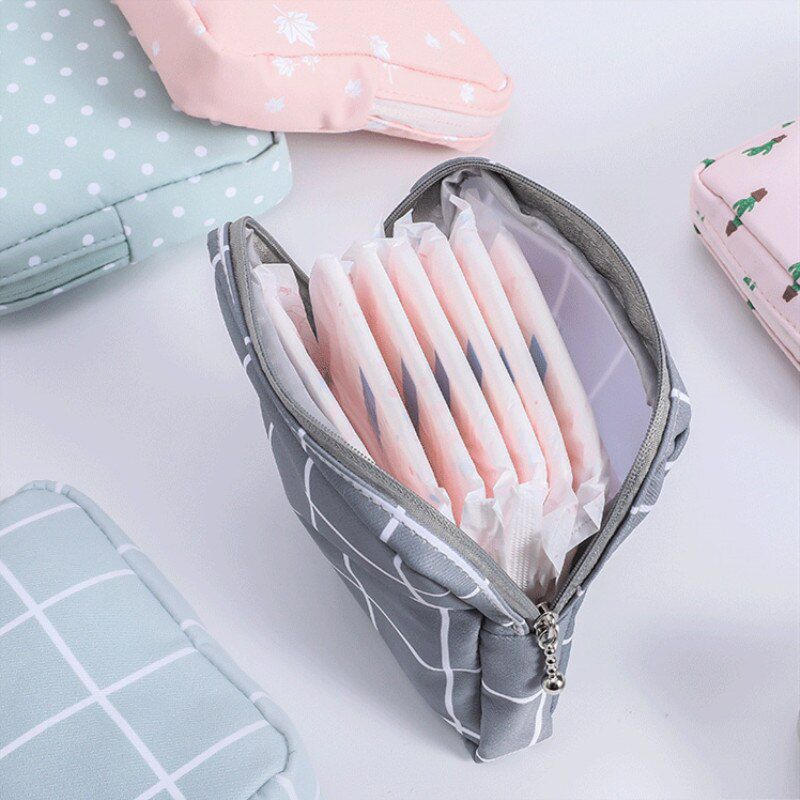 Women Girl Sanitary Pad Organizer Holder Napkin Towel Makeup Travel Bags Storage Case Pouch Diaper Purse Coetic Zipper