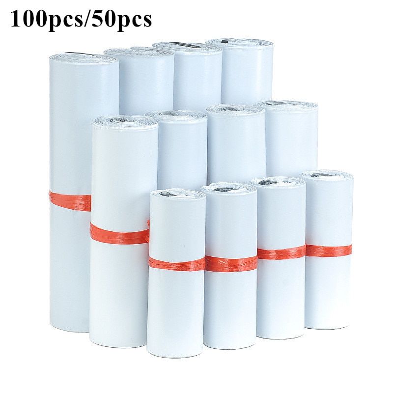 30pcs/Lot White Courier Bag Express Envelope Storage Bags Mailing Bags Self Adhesive Seal PE Plastic Pouch Packaging 8 Sizes