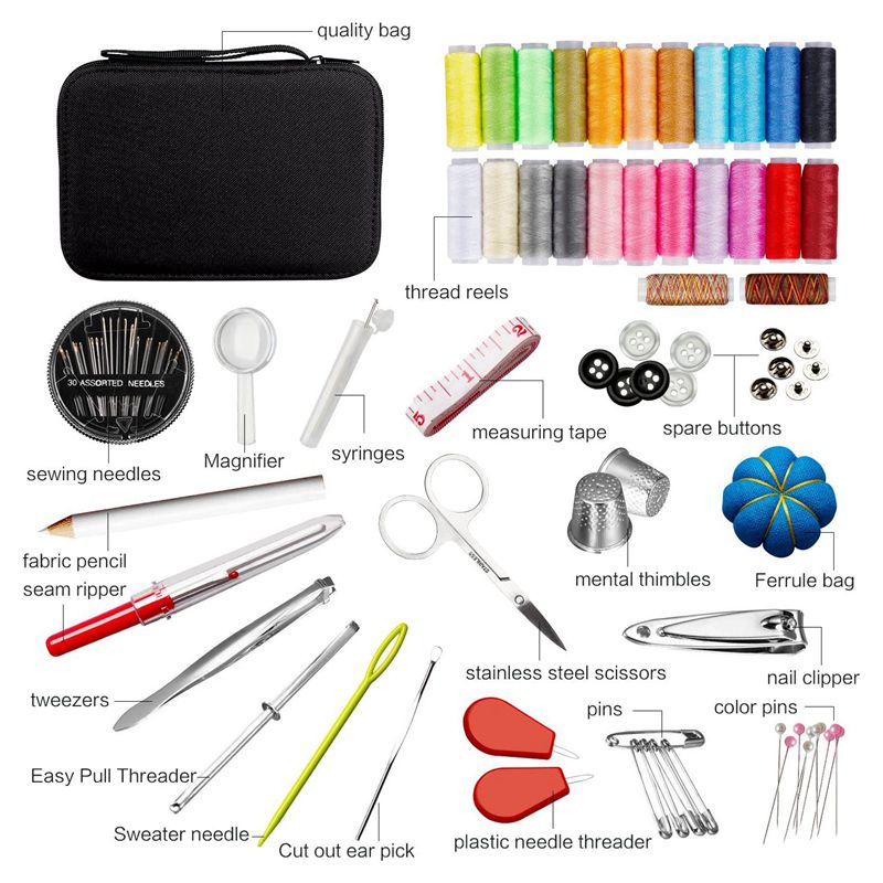 NYT Portable Home Travel Sewing Kit Case Needle Thread Tape Scissor Button Sewing Set Measure Scissor Thimble Thread Needle