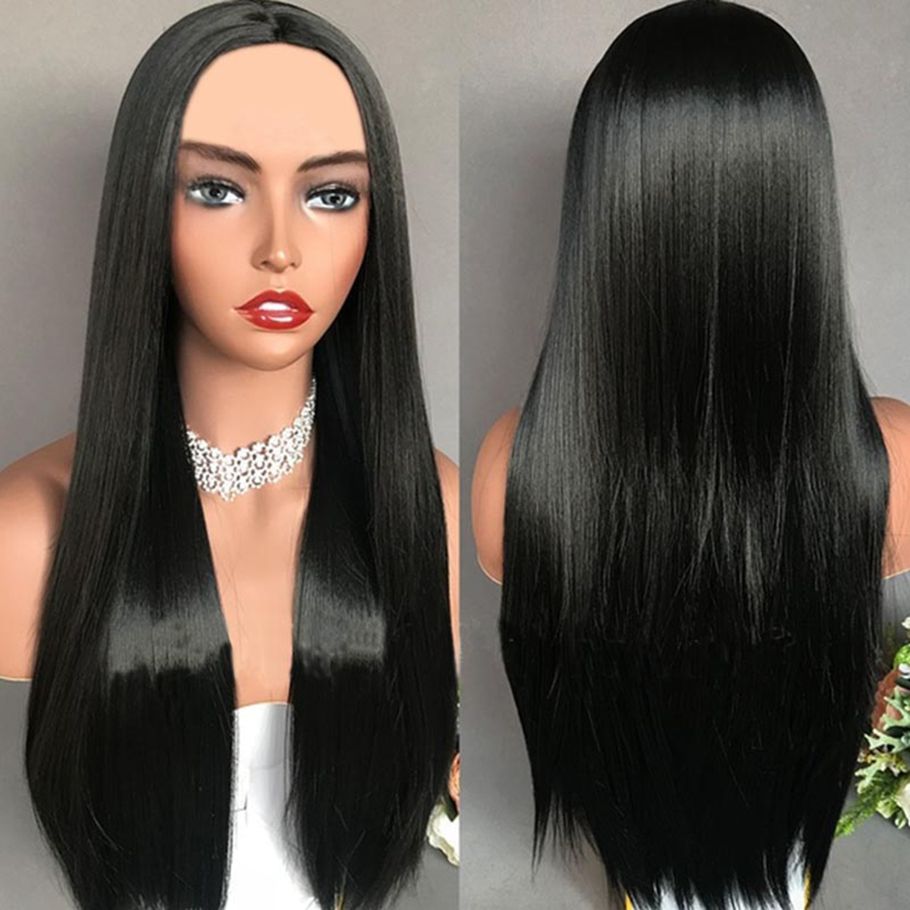 Women Black Long Straight Wig Hairpiece Cosplay Hair Extension