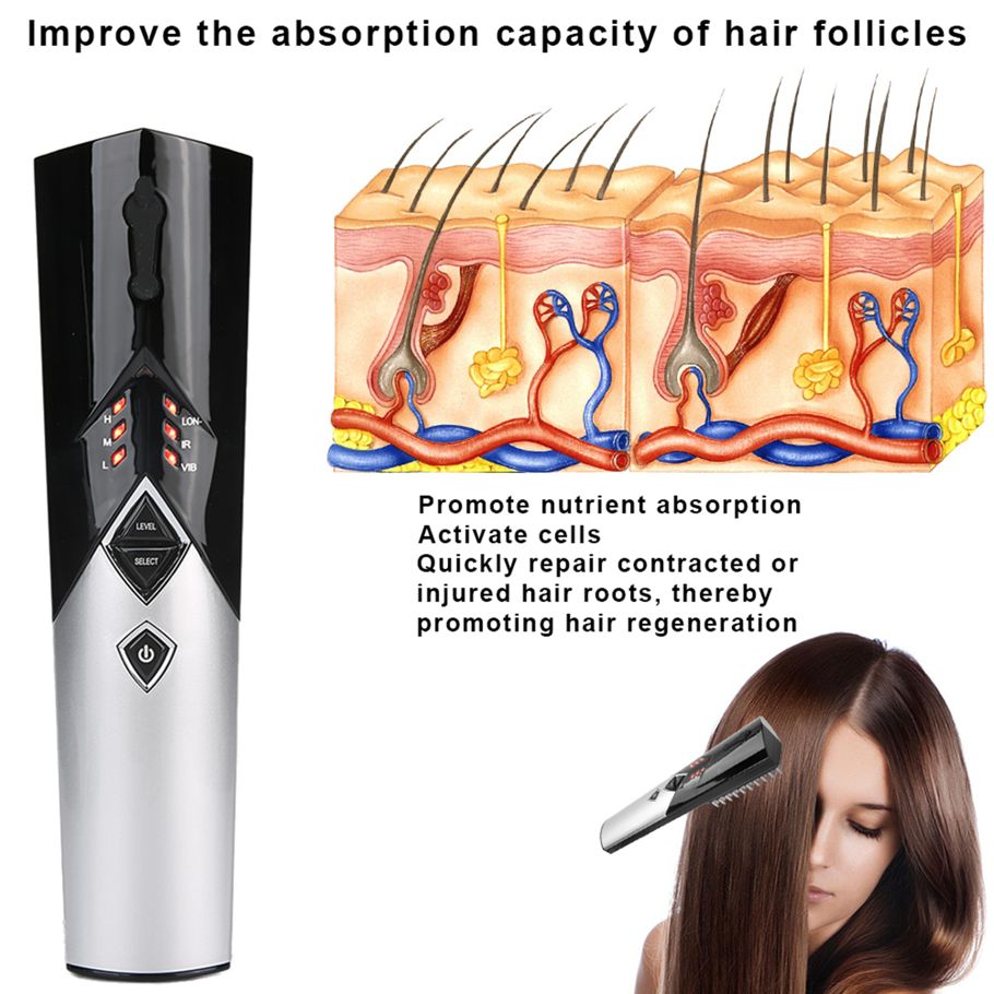Electric Infrared Hair Growth Brush Comb Head Scalp Massager Vibrating