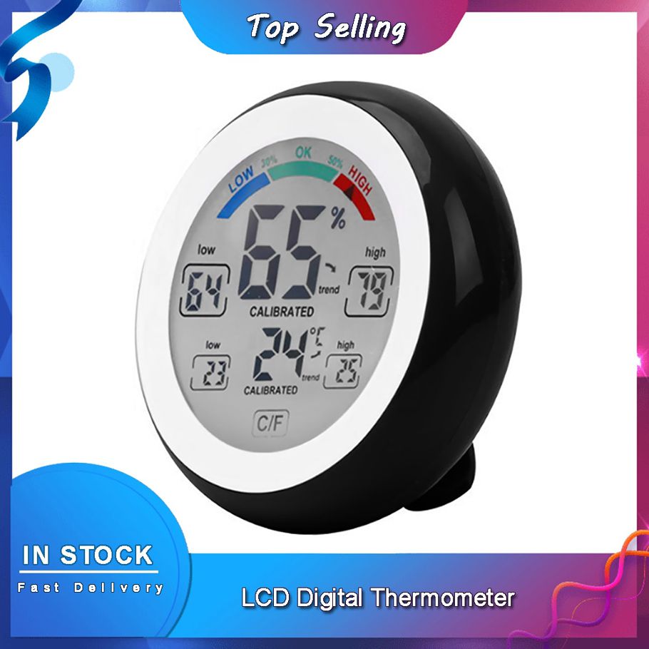 Multifunctional LCD Dil Thermometer Round Touch Screen Home Hygrometer
