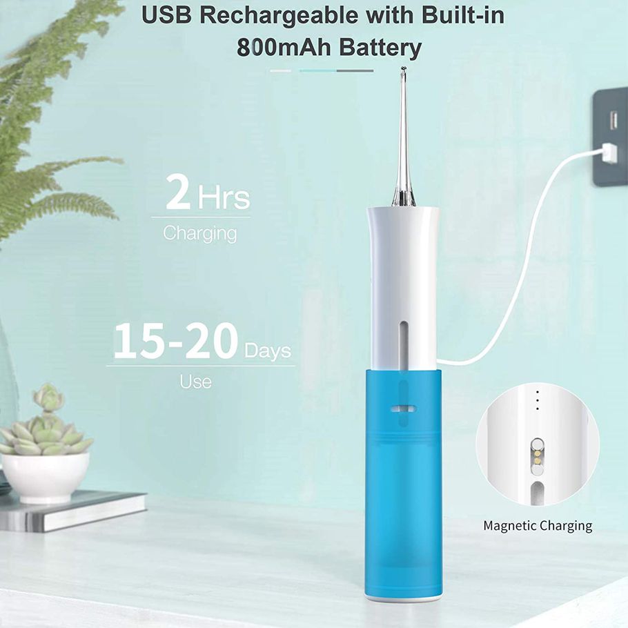 Water Pick Teeth Cleaner, Qmix Water Pick Cordless USB Rechargeable Water Flosser with 3 Modes 175ml Collapsible Water Tank Magnetic Charging for Dental Care Used at Home and Travel