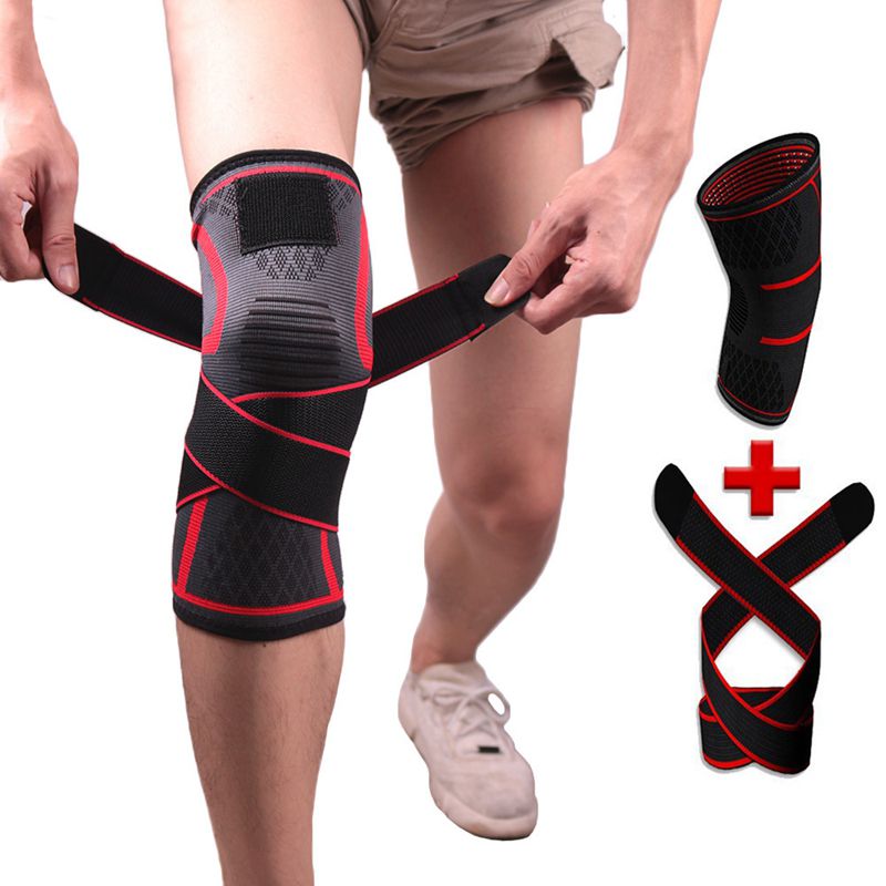 SKDK Adjusle Knee Brace Support 3D Compression Gym Pain Relief Knee Pads Sleeve,Red XL