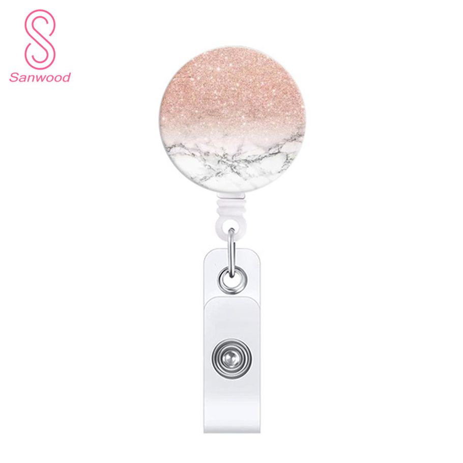 Badge Clip 360 Degree Rotating Office Workers Glitter Retractable Badge Holder