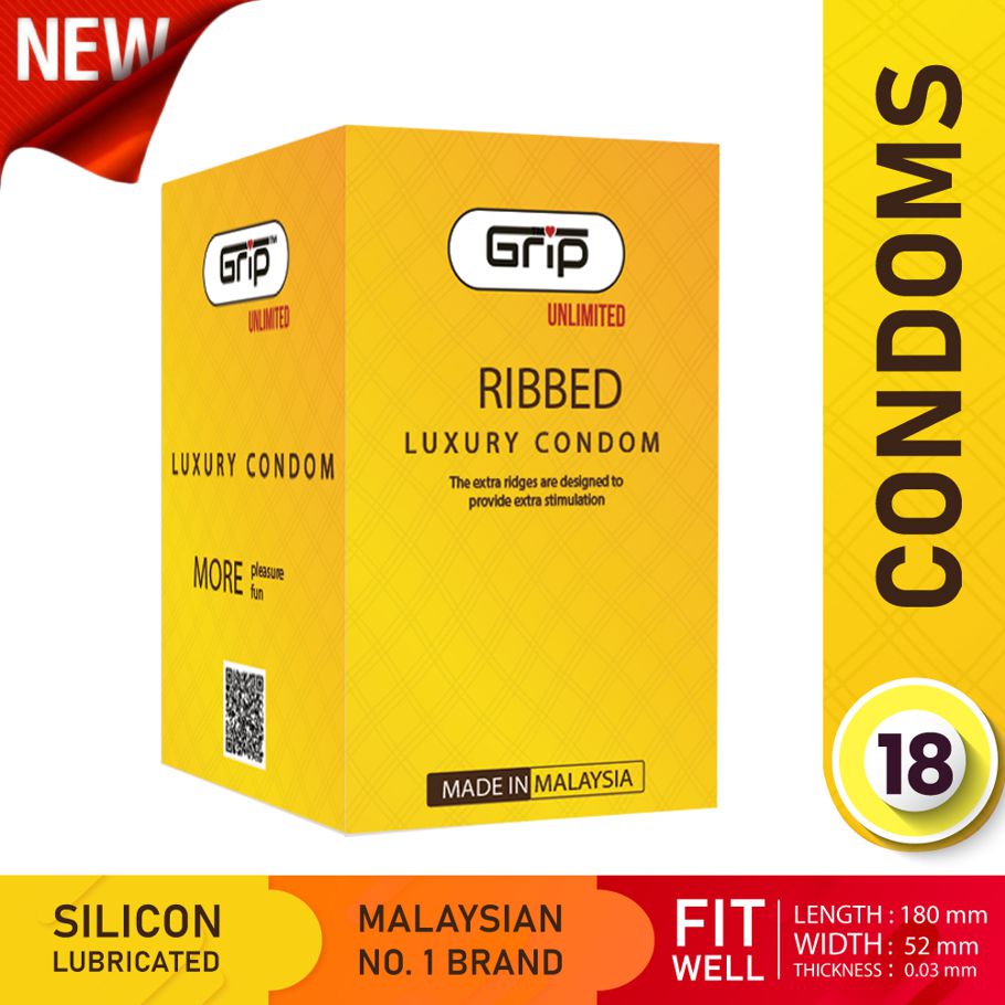 Grip Unlimited Ribbed condom for Men (18 Pcs in 6 Packs)
