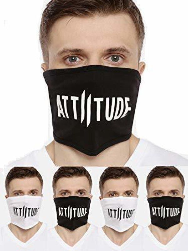ATTIITUDE ATT20-065 Cloth Mask  (Black, White, Free Size, Pack of 5)