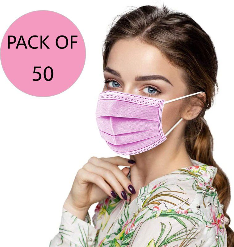 3W Disposable Face Masks with 3-Layer Protection & Comfortable Earloop 50 PCS Mask Pink Surgical Mask  (Free Size, Pack of 50, 3 Ply)