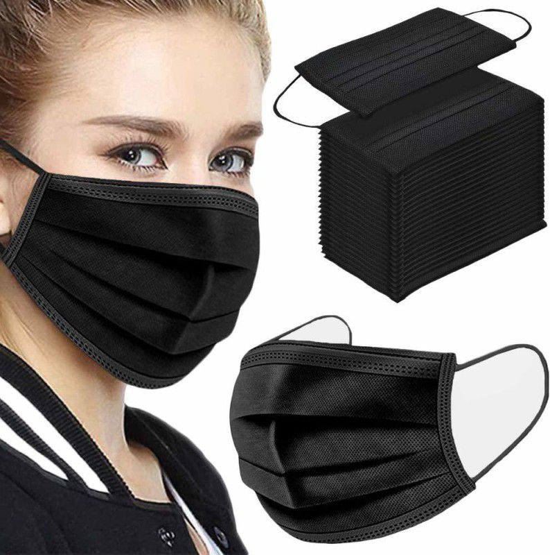 ANNUA Black Mask Pack Of 50 Pcs Mask50BK101 Non-Washable, Water Resistant Surgical Mask With Melt Blown Fabric Layer  (Black, Free Size, Pack of 50, 3 Ply)