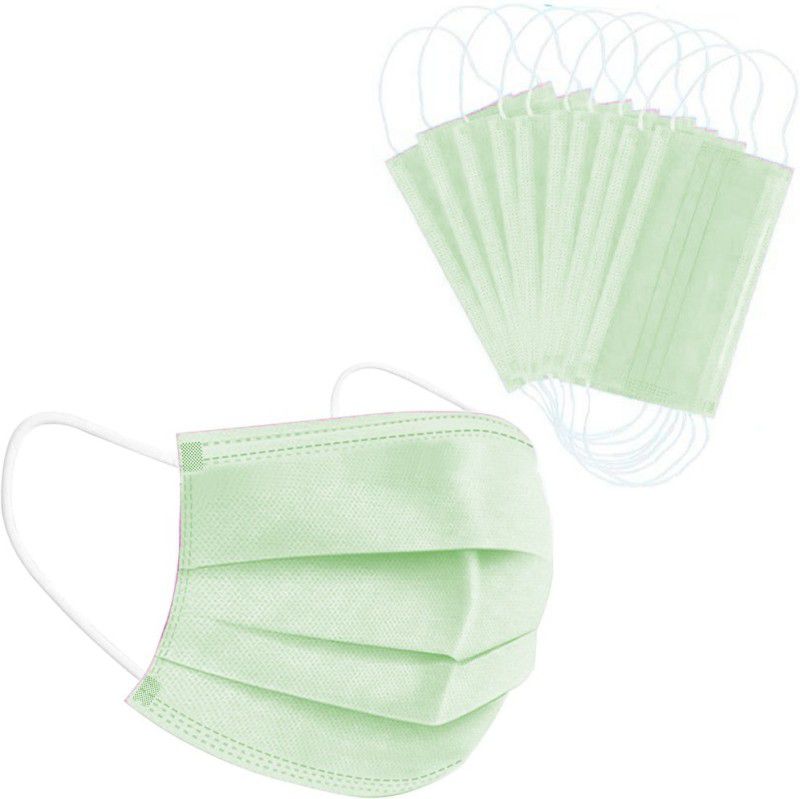 3W Disposable Face Masks with 3-Layer Protection & Comfortable Earloop 100 PCS Mask Green Surgical Mask  (Free Size, Pack of 100, 3 Ply)