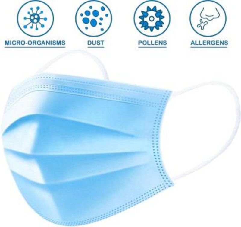 NITYANAND CREATIONS NNCPL3PLYMSK NNCPL3PLYMSK50 Surgical Mask With Melt Blown Fabric Layer  (Blue, Free Size, Pack of 50, 3 Ply)