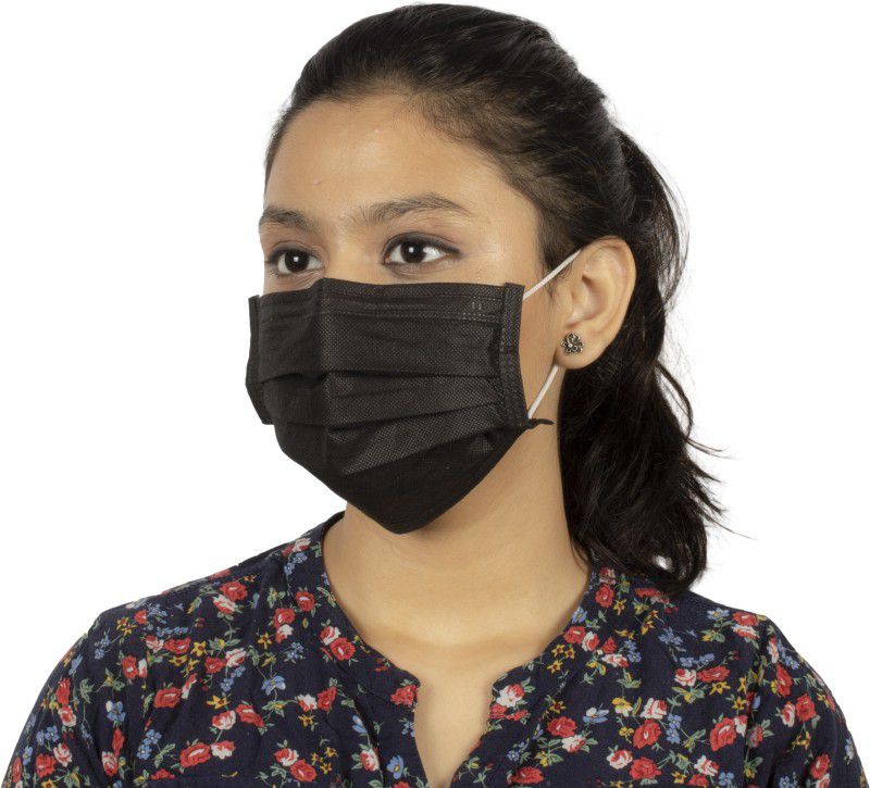 saavi urgicals MIDNIGHT BLACK 4 PLY DESIGNER SURGICAL MASK Surgical Mask With Melt Blown Fabric Layer  (Black, Free Size, Pack of 50, 4 Ply)